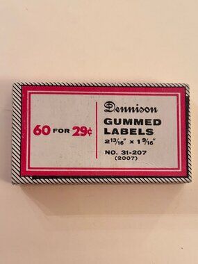Vintage Dennison Gummed Labels in Box